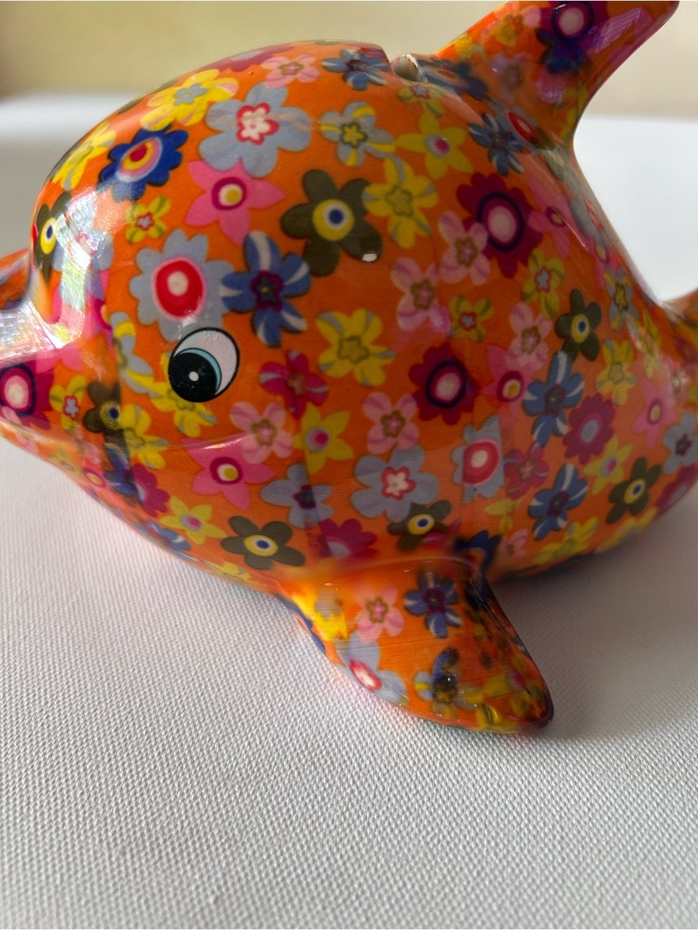 Piggy Bank Coin Bank Orange Pink Flower Pomme Pidou Floral Dolphin Ceramic